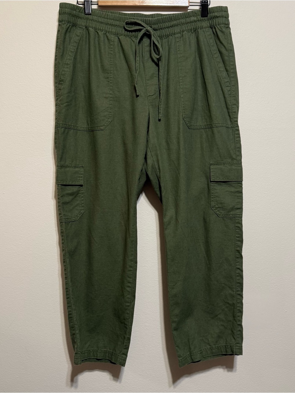 J. Crew Women’s Green Linen Cotton Ankle Pant Pull On Drawstring Waist Size 12